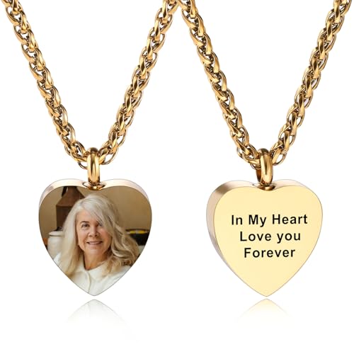 INBLUE Personalisierte Herz Urne Halskette für Frauen Graviert mit Foto/Text Medaillon Asche Halter Engel Flügel Kremation Andenken Anhänger Schmuck für Asche von Geliebten - A3 von INBLUE