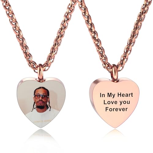 INBLUE Personalisierte Herz Urne Halskette für Frauen Graviert mit Foto/Text Medaillon Asche Halter Engel Flügel Kremation Andenken Anhänger Schmuck für Asche von Geliebten - A4 von INBLUE