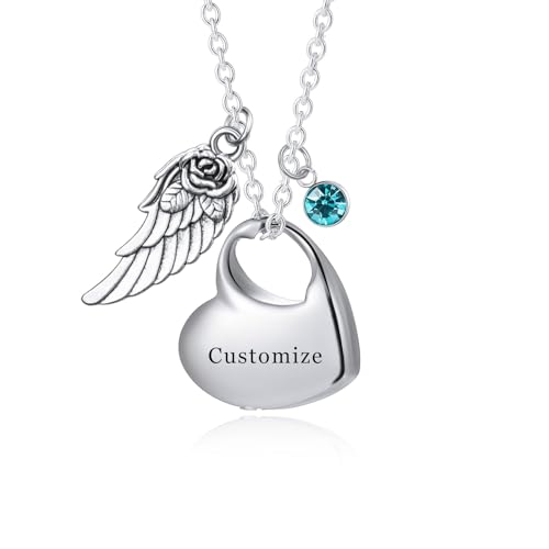 INBLUE Personalisierte Herz Urne Halsketten für Asche für Frauen Forever in My Heart for Dad Gravierter Texte Edelstahl Andenken Anhänger Gedenk Schmuck für Asche von Geliebten - Texte & Geburtsstein von INBLUE