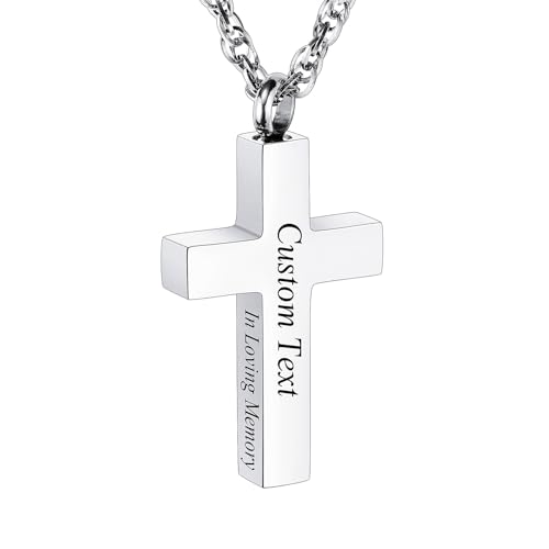 INBLUE Personalisierte Kreuz Urne Halskette für Asche Edelstahl Halskette In Loving Memory Anpassen Text Kreuz Urne Anhänger Asche Halter mit Mini Andenken Gedenk Schmuck für Männer - Silber von INBLUE