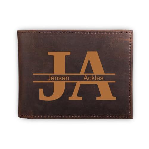 INBLUE Personalisierte Leder Geldbörse Herren Benutzerdefinierte Initialen und Name Gravierte Bifold Geldbörse mit Monogramm Geschenke für Papa Vatertag (B2: Dunkelbraun, 2 Buchstaben) von INBLUE