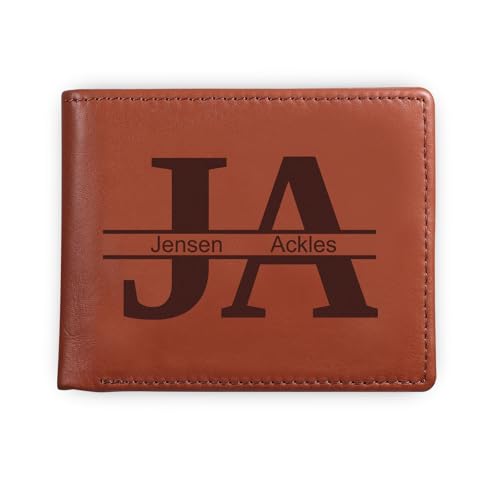 INBLUE Personalisierte Leder Geldbörse Herren Schutz Benutzerdefinierte Initialen und Name Gravierte Bifold Geldbörse mit Monogramm Geschenke für Papa Vatertag (A2: Braun, 2 Buchstaben) von INBLUE