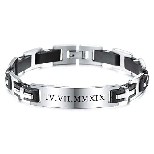 INBLUE Personalisierte Männer Armbänder Personalisierte Geschenke für Männer Ehemann Papa Jungen Freund Custom mit Name Datum Text Edelstahl ID Tag Link Armband Herrenschmuck von INBLUE