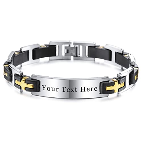 INBLUE Personalisierte Männer Armbänder Personalisierte Geschenke für Männer Ehemann Papa Jungen Freund Custom mit Name Datum Text Edelstahl ID Tag Link Armband Herrenschmuck von INBLUE