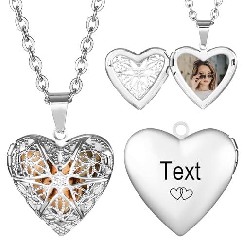 INBLUE Personalisierte Medaillon-Halskette für Frauen Individuelles Foto Text Herz Halskette Gravierte Name Edelstahl Herzform Anhänger Halskette Schmuck Geschenk für Ehefrau Schwester - B1 von INBLUE