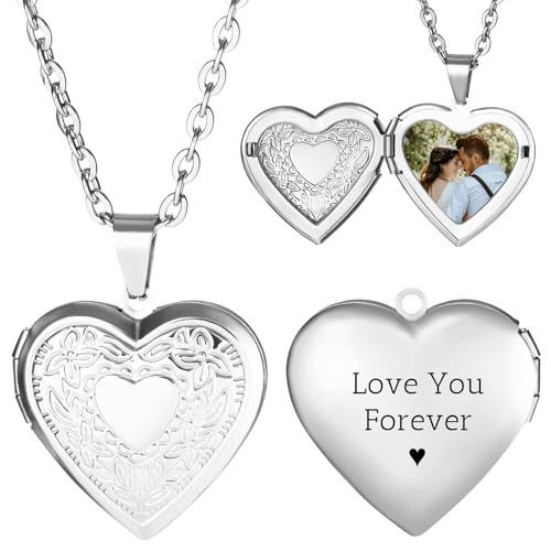 INBLUE Personalisierte Medaillon-Halskette für Frauen Individuelles Foto Text Herz Halskette Gravierte Name Edelstahl Herzform Anhänger Halskette Schmuck Geschenk für Ehefrau Schwester - C1 von INBLUE