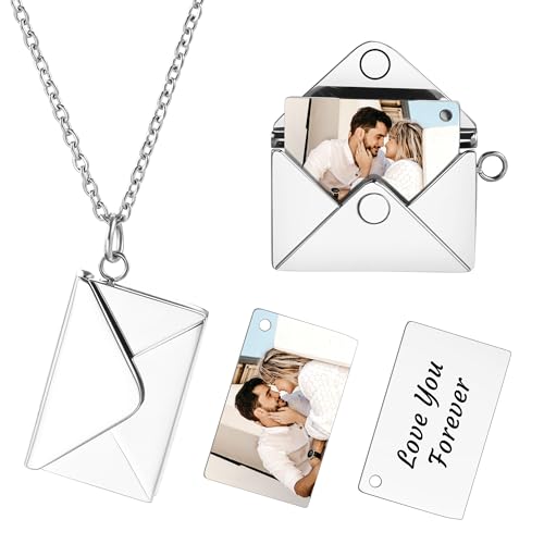 INBLUE Personalisierte Medaillon-Halskette für Frauen Liebesbrief Anhänger mit Geheimer Botschaft Individuelle Umschlag-Halskette mit Bild Schmuck für Paare Geschenke für Mutter Ehefrau Freunde - B1 von INBLUE