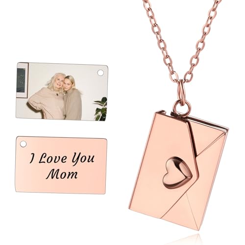 INBLUE Personalisierte Medaillon-Halskette für Frauen Liebesbrief Anhänger mit Geheimer Botschaft Individuelle Umschlag-Halskette mit Bild Schmuck für Paare Geschenke für Mutter Ehefrau Freunde - D3 von INBLUE