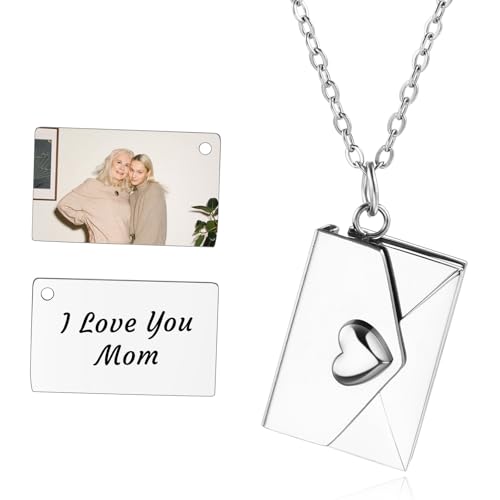 INBLUE Personalisierte Medaillon-Halskette für Frauen Liebesbrief Anhänger mit Geheimer Botschaft Individuelle Umschlag-Halskette mit Bild Schmuck für Paare Geschenke für Mutter Ehefrau Freunde - D1 von INBLUE