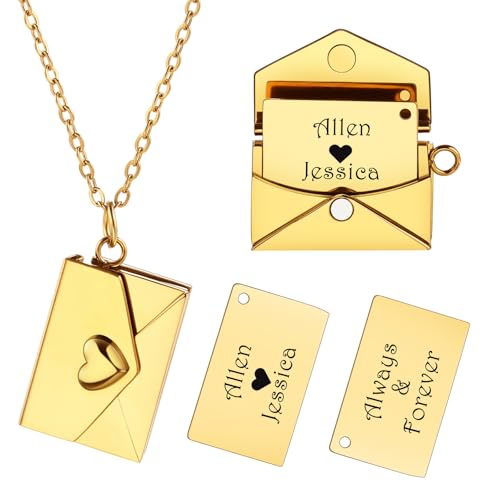 INBLUE Personalisierte Medaillon-Halskette für Frauen Liebesbrief Anhänger mit Geheimer Botschaft Individuelle Umschlag-Halskette mit Bild Schmuck für Paare Geschenke für Mutter Ehefrau Freunde - E2 von INBLUE