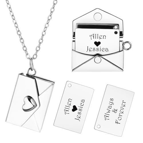 INBLUE Personalisierte Medaillon-Halskette für Frauen Liebesbrief Anhänger mit Geheimer Botschaft Individuelle Umschlag-Halskette mit Bild Schmuck für Paare Geschenke für Mutter Ehefrau Freunde - E1 von INBLUE