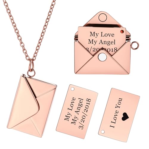 INBLUE Personalisierte Medaillon-Halskette für Frauen Liebesbrief Anhänger mit Geheimer Botschaft Individuelle Umschlag-Halskette mit Bild Schmuck für Paare Geschenke für Mutter Ehefrau Freunde - C3 von INBLUE