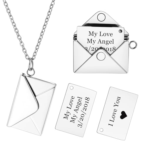 INBLUE Personalisierte Medaillon-Halskette für Frauen Liebesbrief Anhänger mit Geheimer Botschaft Individuelle Umschlag-Halskette mit Bild Schmuck für Paare Geschenke für Mutter Ehefrau Freunde - C1 von INBLUE