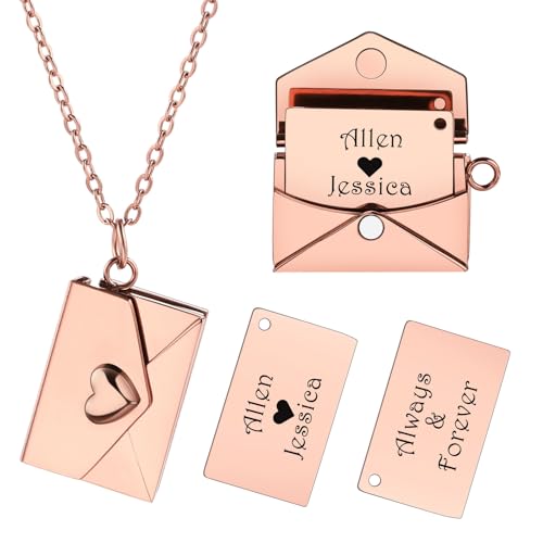 INBLUE Personalisierte Medaillon-Halskette für Frauen Liebesbrief Anhänger mit Geheimer Botschaft Individuelle Umschlag-Halskette mit Bild Schmuck für Paare Geschenke für Mutter Ehefrau Freunde - E3 von INBLUE