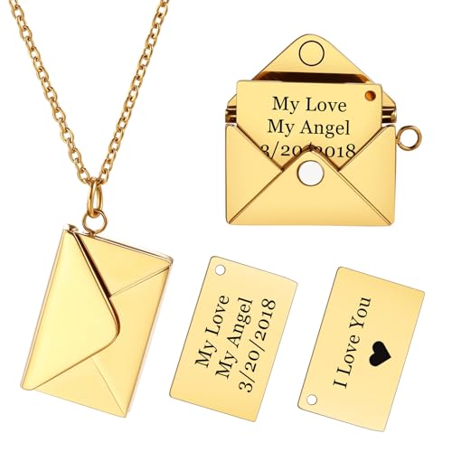 INBLUE Personalisierte Medaillon-Halskette für Frauen Liebesbrief Anhänger mit Geheimer Botschaft Individuelle Umschlag-Halskette mit Bild Schmuck für Paare Geschenke für Mutter Ehefrau Freunde - C2 von INBLUE