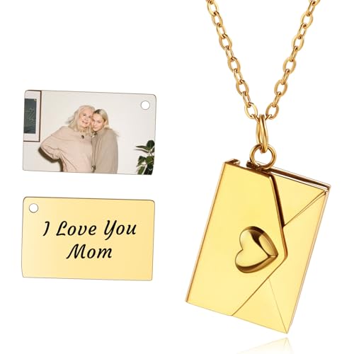 INBLUE Personalisierte Medaillon-Halskette für Frauen Liebesbrief Anhänger mit Geheimer Botschaft Individuelle Umschlag-Halskette mit Bild Schmuck für Paare Geschenke für Mutter Ehefrau Freunde - D2 von INBLUE