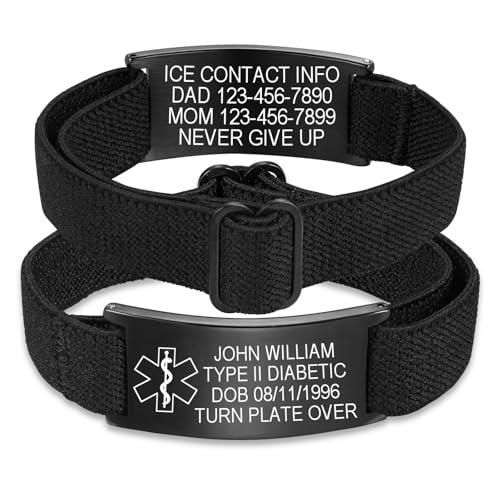 INBLUE Personalisierte Medizinische Notfallarmband für Herren Damen Individueller Textgravur Medizinische ID Armbänder Einstellbar Armband Nylon und Edelstahl für Senioren Epilepsie Diabetes - A2 von INBLUE