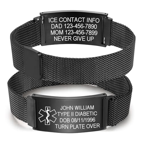 INBLUE Personalisierte Medizinische Notfallarmband für Herren Damen Individueller Textgravur Medizinische ID Armbänder Einstellbar Armband Nylon und Edelstahl für Senioren Epilepsie Diabetes - B2 von INBLUE