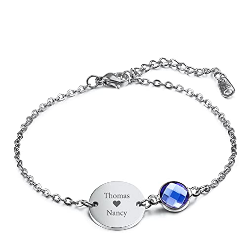 INBLUE Personalisierte Münze Gravierter Anfangsbuchstabe Name für Frauen Mädchen Benutzerdefinierte Fußkettchen mit Verstellbarer Kette Geburtsstein Edelstahlscheibe Zierlicher Charme Schmuck von INBLUE