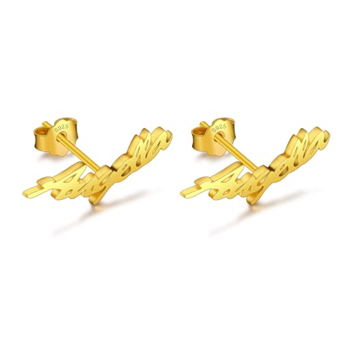 INBLUE Personalisierte Name Ohrringe für Frauen Ohrstecker mit Namen 925 Sterling Silber Vergoldete Ohrringe Minimalistische Ohrringe Handgefertigt Zierliche Schmuck Geschenke für Sie - Gold von INBLUE