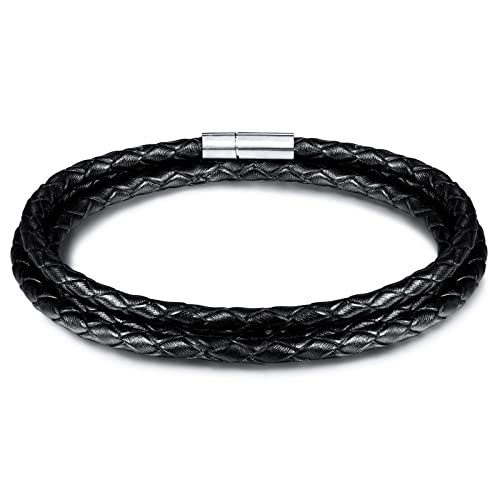 INBLUE Personalisierte Namen Armbänder Herren Gravur Lederarmband Edelstahl Silberne Perlen Anhänger Schmuck Geschenke für Männer Papa Familie Damen (Silber, Seil) von INBLUE