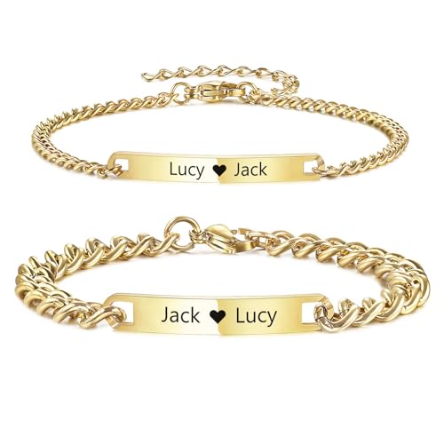 INBLUE Personalisierte Paar Armbänder Set Seine und Ihre Gravur Name Edelstahl Verstellbare Kubanische Kette Freund Freundin Geschenke Fernbeziehung Paare Geschenke - C2 INBLUE Personalisierte Paar Armbänder Set Seine und Ihre Gravur Name Edelstahl Verstellbare Kubanische Kette Freund Freundin Geschenke Fernbeziehung Paare Geschenke - C2 von INBLUE