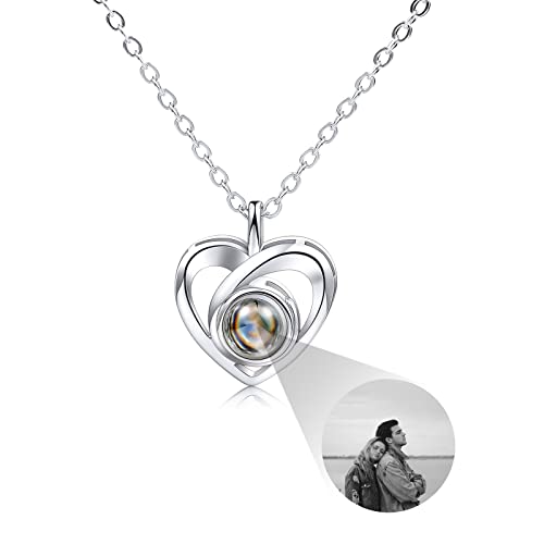 INBLUE Personalisierte Projektion Bild Anhänger 925 Sterling Silber Halskette Herzförmiger Anhänger Geburtstag Jubiläumsgeschenke für Sie/Frauen/Freundin/Mutter Schmuck (Schwarz-Weiß-Bild) von INBLUE