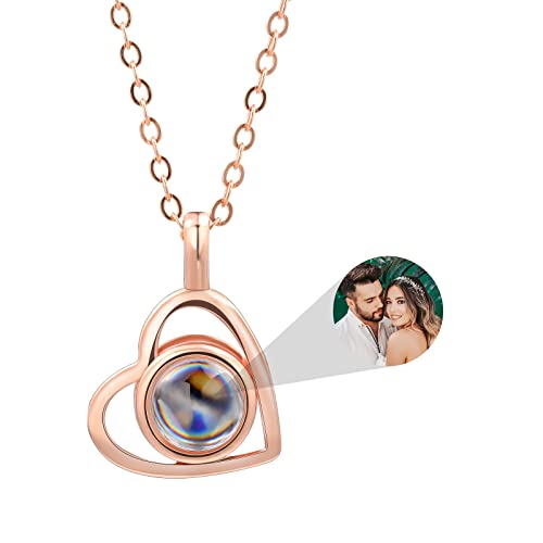 INBLUE Personalisierte Projektion Bild Anhänger 925 Sterling Silber Halskette Herzförmiger Anhänger Geburtstag Jubiläumsgeschenke für Sie/Frauen/Freundin/Mutter Schmuck (Stil 3 Roségold) von INBLUE