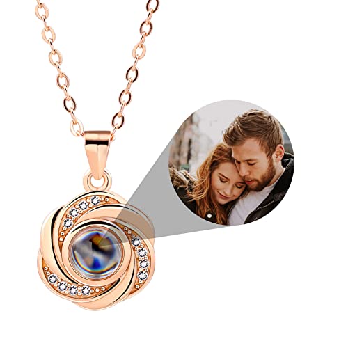 INBLUE Personalisierte Projektion Bild Anhänger 925 Sterling Silber Halskette Herzförmiger Anhänger Geburtstag Jubiläumsgeschenke für Sie/Frauen/Freundin/Mutter Schmuck (Stil 3 Roségold) von INBLUE