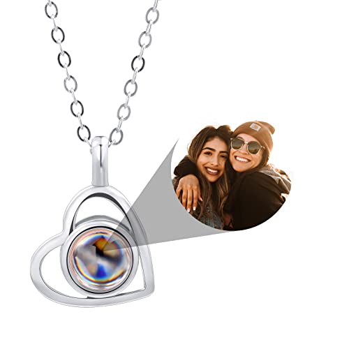 INBLUE Personalisierte Projektion Bild Anhänger 925 Sterling Silber Halskette Herzförmiger Anhänger Geburtstag Jubiläumsgeschenke für Sie/Frauen/Freundin/Mutter Schmuck (Stil 3 Silber) von INBLUE