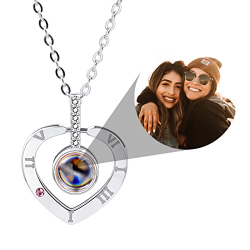 INBLUE Personalisierte Projektion Bild Anhänger 925 Sterling Silber Halskette Herzförmiger Anhänger Geburtstag Jubiläumsgeschenke für Sie/Frauen/Freundin/Mutter Schmuck (Stil 3 Silber) von INBLUE