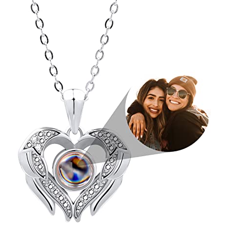 INBLUE Personalisierte Projektion Bild Anhänger 925 Sterling Silber Halskette Herzförmiger Anhänger Geburtstag Jubiläumsgeschenke für Sie/Frauen/Freundin/Mutter Schmuck (Stil 3 Silber) von INBLUE