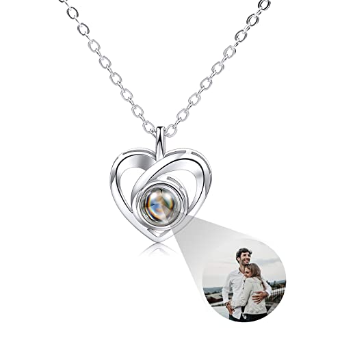 INBLUE Personalisierte Projektion Bild Anhänger 925 Sterling Silber Halskette Herzförmiger Anhänger Geburtstag Jubiläumsgeschenke für Sie/Frauen/Freundin/Mutter Schmuck (farbiges Bild) von INBLUE