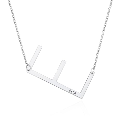 INBLUE Personalisierte Seitwärts Initiale Halsketten für Frauen Freundin Anpassen Gravierte Name Edelstahl Große Buchstaben Anhänger Halskette Mode Schmuck Geschenk für Geburtstag Jahrestag (1-C) von INBLUE