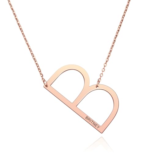 INBLUE Personalisierte Seitwärts Initiale Halsketten für Frauen Freundin Anpassen Gravierte Name Edelstahl Große Buchstaben Anhänger Halskette Mode Schmuck Geschenk für Geburtstag Jahrestag (3-A) von INBLUE