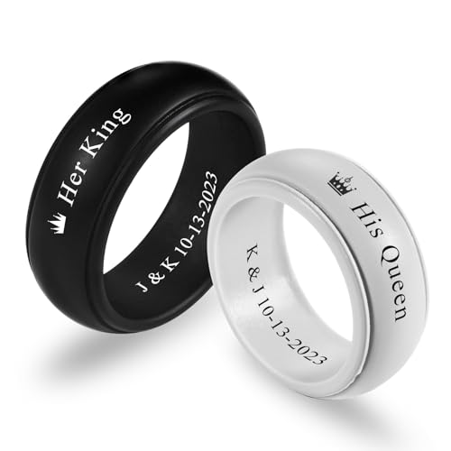 INBLUE Personalisierte Silikon Ringe für Paare Seine und Ihre Hochzeit Ringe Set Gravierte Text/Symbol Hochzeit Band Versprechen Ringe Geschenk für Ehemann Ehefrau (Ringe Set, Stil A) von INBLUE