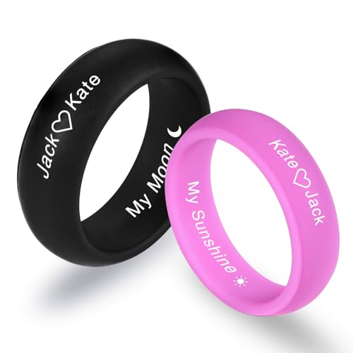 INBLUE Personalisierte Silikon Ringe für Paare Seine und Ihre Hochzeit Ringe Set Gravierte Text/Symbol Hochzeit Band Versprechen Ringe Geschenk für Ehemann Ehefrau (Ringe Set, Stil B 6mm & 8mm) von INBLUE