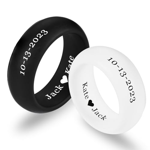 INBLUE Personalisierte Silikon Ringe für Paare - Seine und Ihre Hochzeit Set Gravierte Text/Symbol Band Versprechen Geschenk für Ehemann Ehefrau (Set, Stil B - 8mm) von INBLUE
