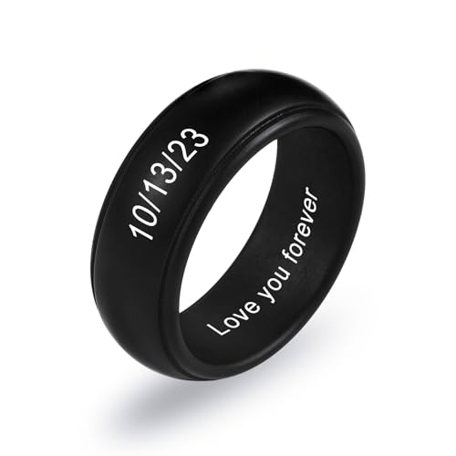 INBLUE Personalisierte Silikon Ringe für Paare Seine und Ihre Hochzeit Ringe Set Gravierte Text/Symbol Hochzeit Band Versprechen Ringe Geschenk für Ehemann Ehefrau (Stil A) von INBLUE