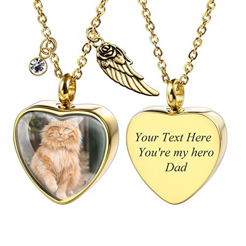 INBLUE Personalisierte Urnen Kette für Asche mit 12 Geburtssteinen/Engelsflügel/Bild Herzförmiger Anhänger Andenken Wasserdichter Feuerbestattungsschmuck für Asche (Farbfoto) von INBLUE