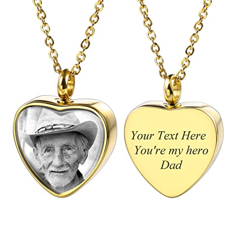 INBLUE Personalisierte Urnen Kette für Asche mit 12 Geburtssteinen/Engelsflügel/Bild Herzförmiger Anhänger Andenken Wasserdichter Feuerbestattungsschmuck für Asche (Schwarzweißfoto) von INBLUE