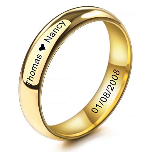 INBLUE Personalisierte Versprechen Ringe Gravur Name Datum Benutzerdefinierte Ringe für Frauen Mädchen Beste Freundin Muttertag Edelstahl Ehering Ring Schmuck Geschenk für Sie (Gold) von INBLUE