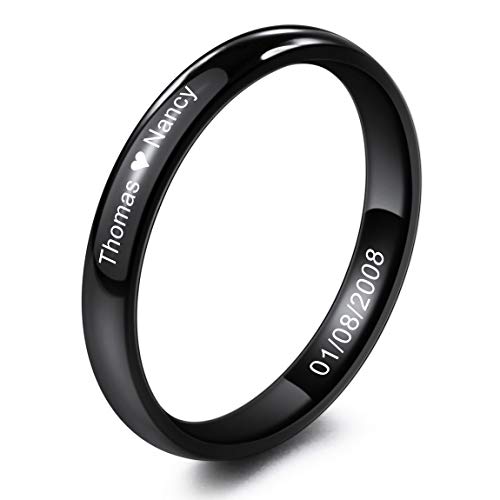 INBLUE Personalisierte Versprechen Ringe Gravur Name Datum Benutzerdefinierte Ringe für Frauen Mädchen Beste Freundin Muttertag Edelstahl Ehering Ring Schmuck Geschenk für Sie (Schwarz) von INBLUE