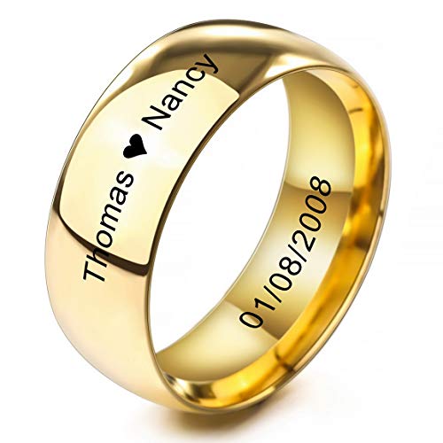 INBLUE Personalisierte Versprechen Ringe Gravur Name Datum Benutzerdefinierte Ringe für Frauen Mädchen Beste Freundin Muttertag Edelstahl Ehering Ring Schmuck Geschenk für Sie (Gold) von INBLUE