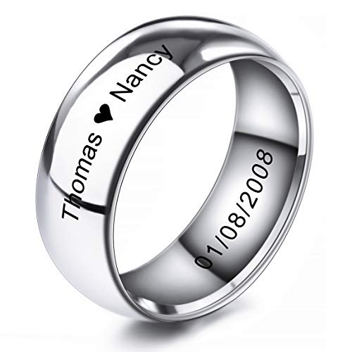 INBLUE Personalisierte Versprechen Ringe Gravur Name Datum Benutzerdefinierte Ringe für Frauen Mädchen Beste Freundin Muttertag Edelstahl Ehering Ring Schmuck Geschenk für Sie (Silber) von INBLUE