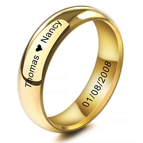 INBLUE Personalisierte Versprechen Ringe Gravur Name Datum Benutzerdefinierte Ringe für Frauen Mädchen Beste Freundin Muttertag Edelstahl Ehering Ring Schmuck Geschenk für Sie (Gold) von INBLUE