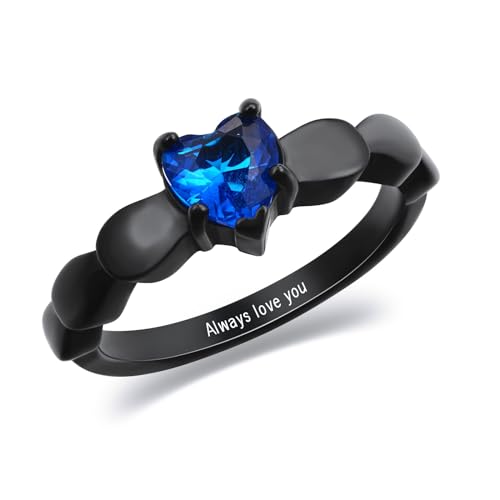 INBLUE Personalisierte Versprechen Ringe für Paare Gravierte Text Ringe mit Herz Edelstein Edelstahl Passende Paar Ringe für Sie und Ihn auf Verlobung Hochzeit - Frauen Stil B2 von INBLUE
