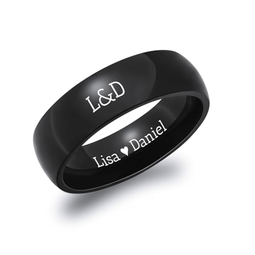 INBLUE Personalisierte Versprechen Ringe für Paare Gravierte Text Ringe mit Herz Edelstein Edelstahl Passende Paar Ringe für Sie und Ihn auf Verlobung Hochzeit - Männer Stil A3 von INBLUE