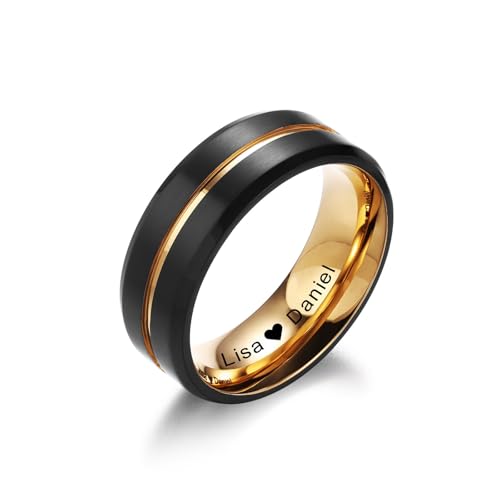 INBLUE Personalisierte Versprechen Ringe für Paare Gravierte Text Ringe mit Herz Edelstein Edelstahl Passende Paar Ringe für Sie und Ihn auf Verlobung Hochzeit - Männer Stil A4 von INBLUE