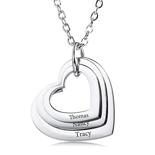 INBLUE Personalisierte gravierte 1～3 Namen Herzförmige Edelstahl Halskette Geburtsstein für Freunde Familie Frau Mädchen Geburtstag Muttertag Schmuck Geschenk Jewelry von INBLUE